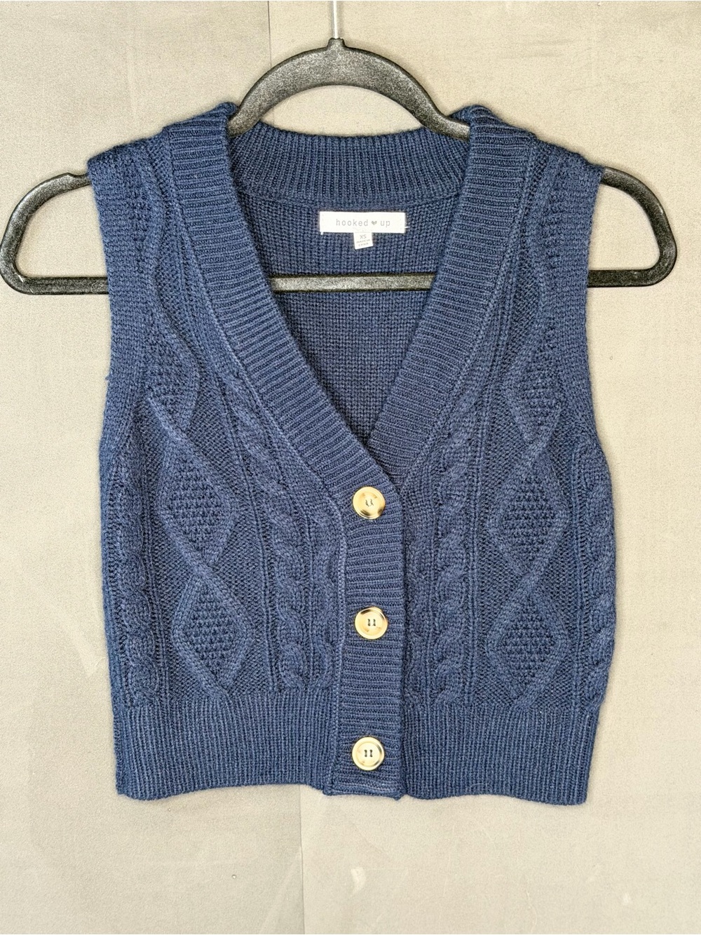 Hooked Up by IOT Navy Cable-Knit Button Front Sweater Vest